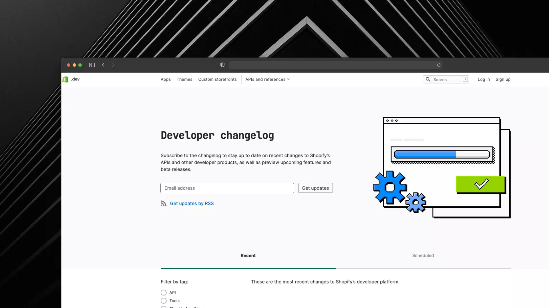 Shopify Dev changelog screenshot